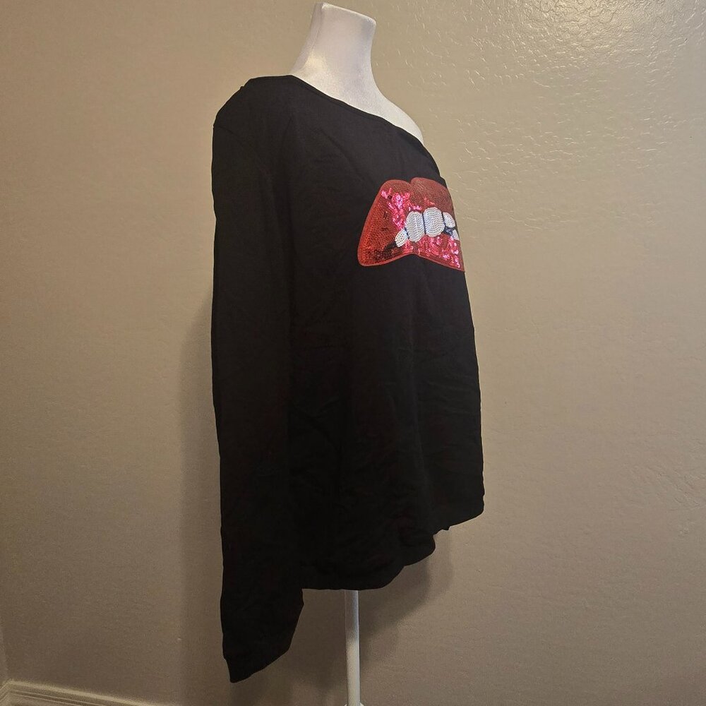 Lips Print Off the Shoulder Sweater - Picture 2 of 3